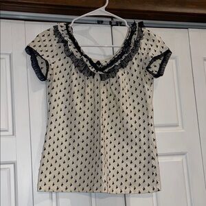 Roccobarocco Elegant Cream and Black Ruffle Blouse